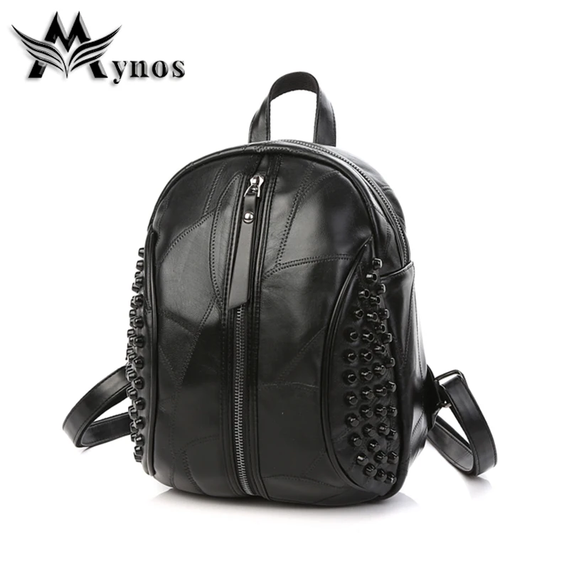 Fashion Genuine Leather Backpacks Women Stitching Material European And American Style Backpacks ...