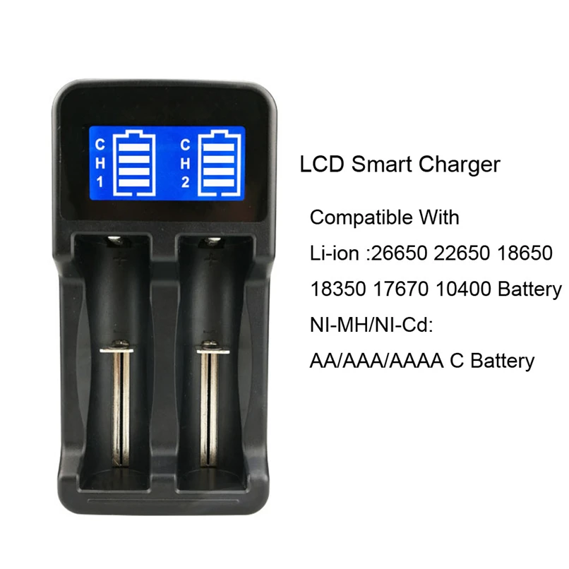 LCD Display With 2 Slots Smart Intelligent Battery Charger for 26650 22650 20700 21700 18650 Battery Rechargeable Batteries H40  (3)