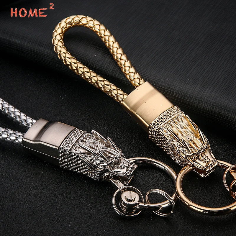 

High-end Car Dragon Head Keychain Auto Men Braided Rope Keyring for Audi Daihatsu Dodge Subaru Mazda Lada Volvo BMW Hyundai Fiat