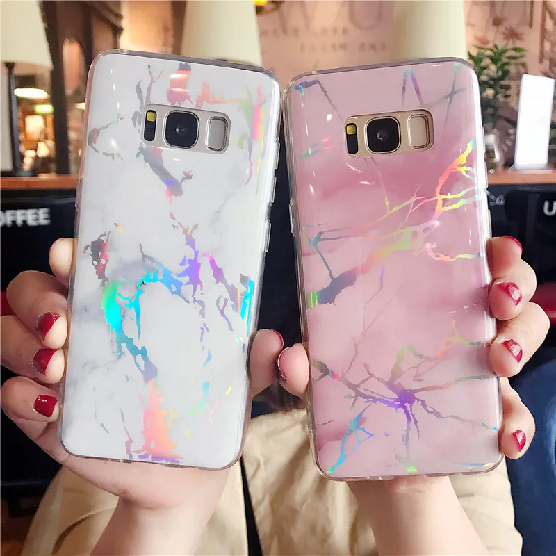 

UBERAY Fashion Laser Marble Texture Phone Case For Samsung Galaxy S7 Edge S8 S9 Plus Note 8 9 Soft IMD Phone Back Cover Coque