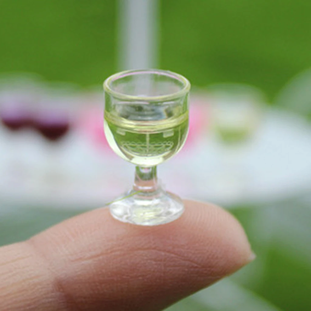 10 Pieces Wine Glasses Champagne Cup Goblet Dollhouse Miniature Colorful Life Scenes Decorations Kids Pretend Play Toy