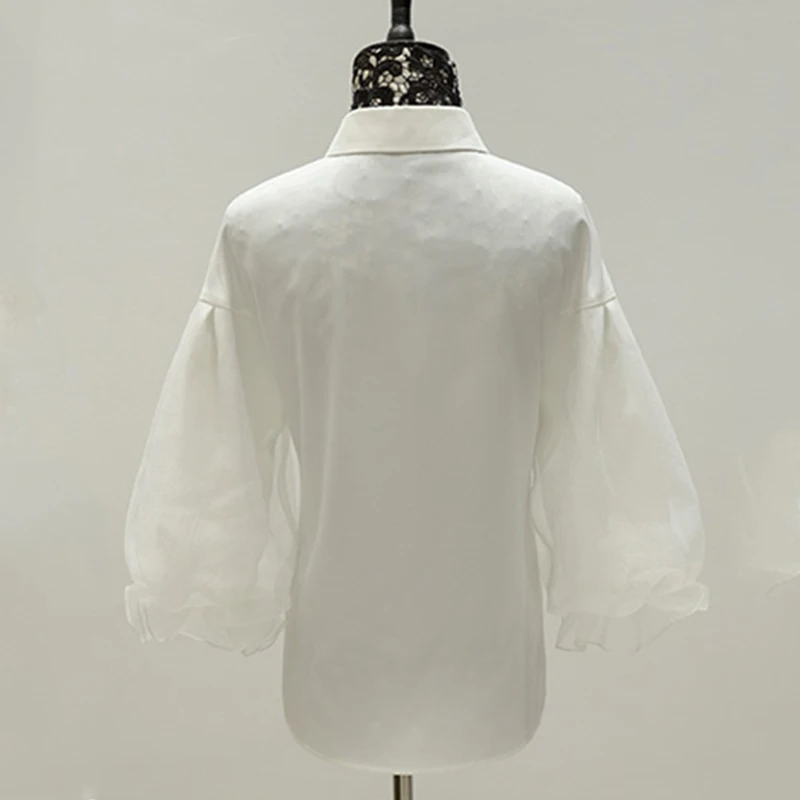 Шифоновая Длинная женская блузка летняя Новинка белый бант фонарь с рукавами повязки офисные женские элегантные рубашки aa1010