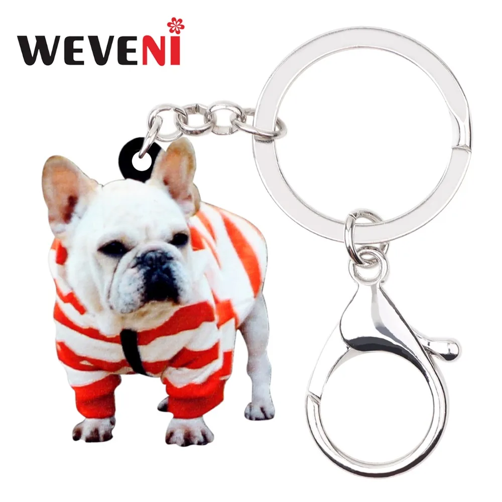 

WEVENI Original Trendy French Bulldog Terrier Dog Key Chains Keychains Rings Holder Charms Animal Jewelry For Women Girls Hot