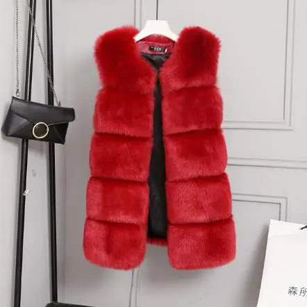 Красный Clobee Для женщин пальто Зима утолщаются с широкой талией верхняя одежда; куртки искусственный Лисий мех Без Рукавов норковая меховая жилетка, куртка M500 - Цвет: Красный