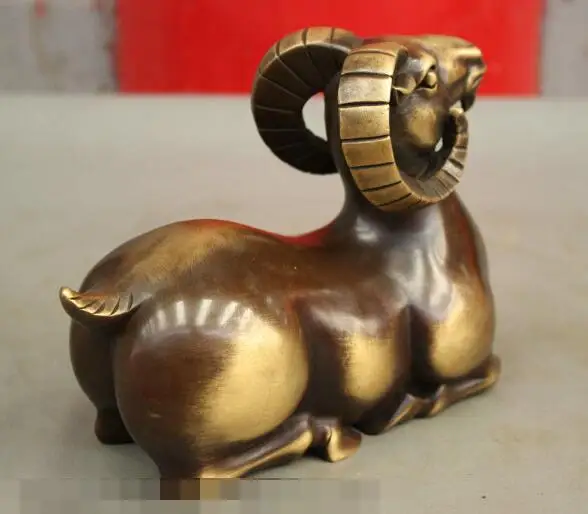 

S02688 7" Folk Chinese FengShui Pure Copper Bronze Worship Zodiac Sheep Goat Zun Statue B0403