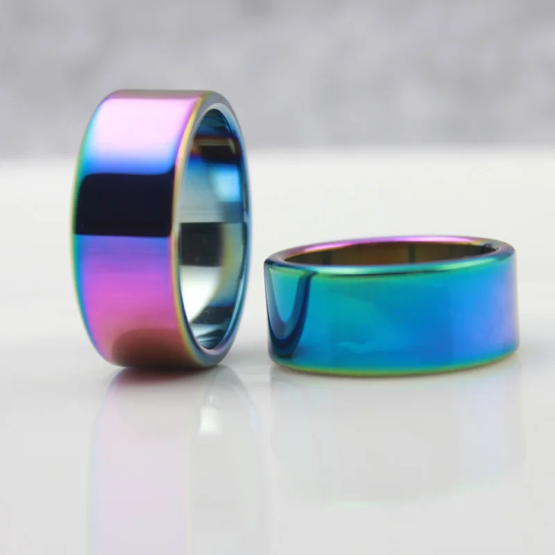 SexaMara New Women Jewelry Grade AAA Quality Rainbow Color Hematite Stone Rings 10mm Width Flat Hematite Rings (1 Piece) HR1006