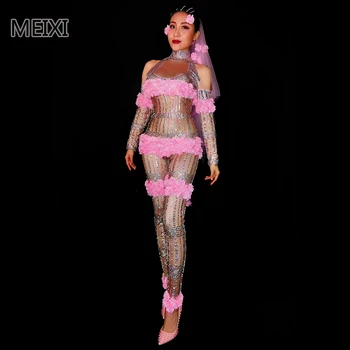 

Glitzy little pink diamond rhinestone bar nightclub singer dancer costume