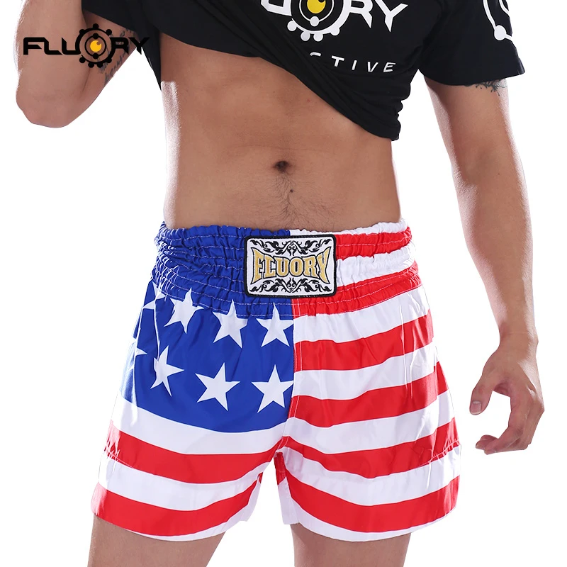 

Fluory pink and white stripe boxing shorts printing star muay thai shorts