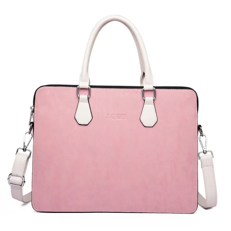 

High Quality Women's Shoulder Laptop Bag 14 15 Inch Lady Notebook Computer Briefcase Girl Ladies Double Zipper Leather Handbags