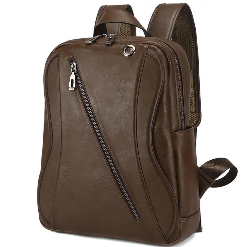 Fashion Men's PU Leather Backpack High School Bags for Teenagers Male Black Brown Color