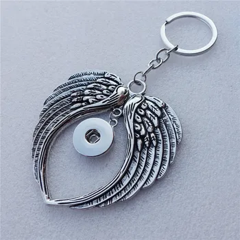 

10pcs/lot New Vintage Antique Silver Angel Wing Giner Snap Keyring 18mm Metal Snap Button Charm Pendant Key Chains Jewelry