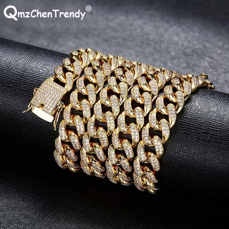 Men Bling Cubic Zirconia Cuban Miami Chain Necklace Copper Material Full CZ Clasp Iced Out Hip hop Luxury | Украшения и
