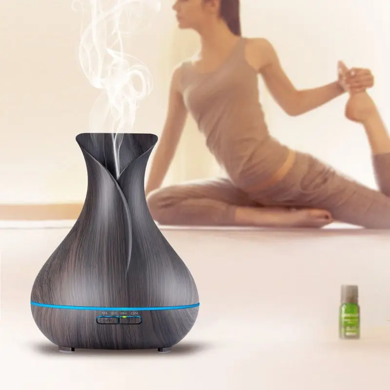 

400ml Wood Grain Ultrasonic Essential Oil Diffuser Light AU US UK EU Aroma Aromatherapy Fine Fog Humidifier Anti Slip Base Room