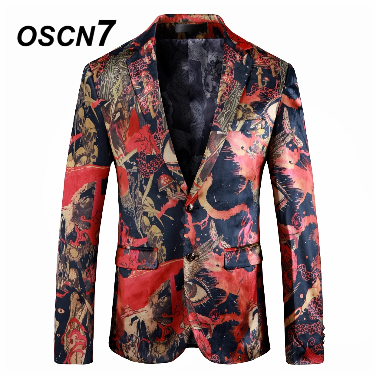 OSCN7 свободное, облегающее бренд графика Принт блейзер для мужчин 2019 Жених Свадебный Для модные вечерние пиджак 912