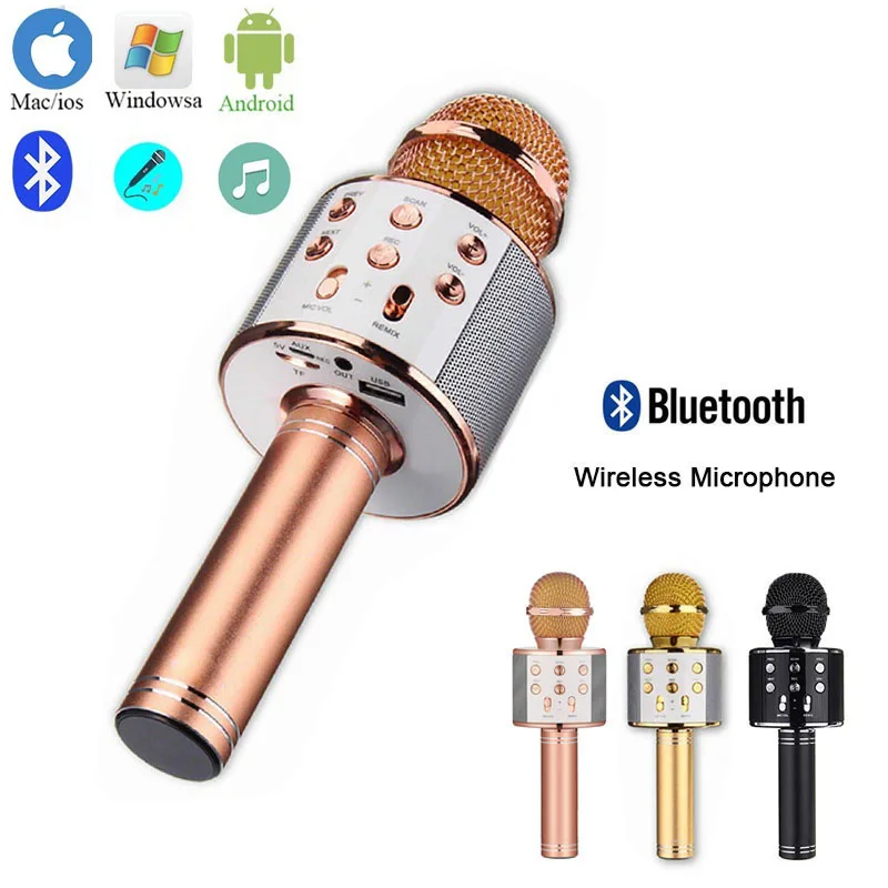 

Bluetooth Wireless Microphone Speaker HD Support TF Handheld Microphone Karaoke KTV Mic Music Player Singing For ios android PC