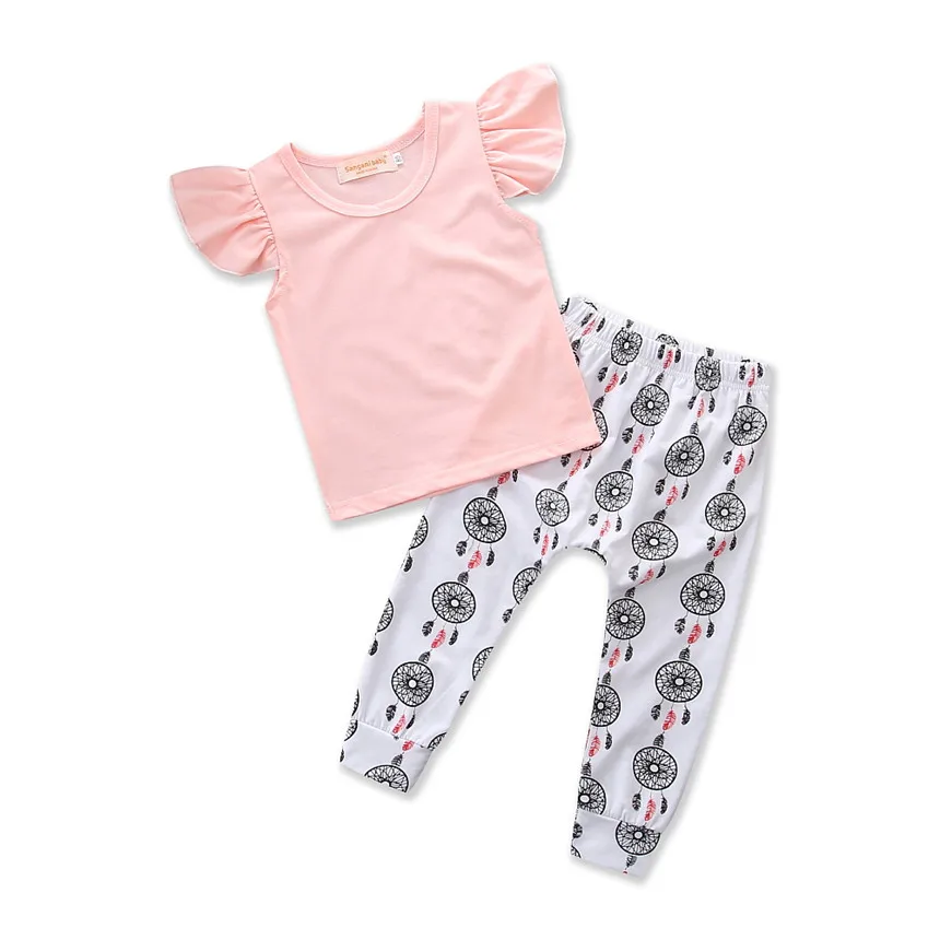 Baby Kids Suits Toddler Girls Summer Clothing Pure Pink Tops Printed