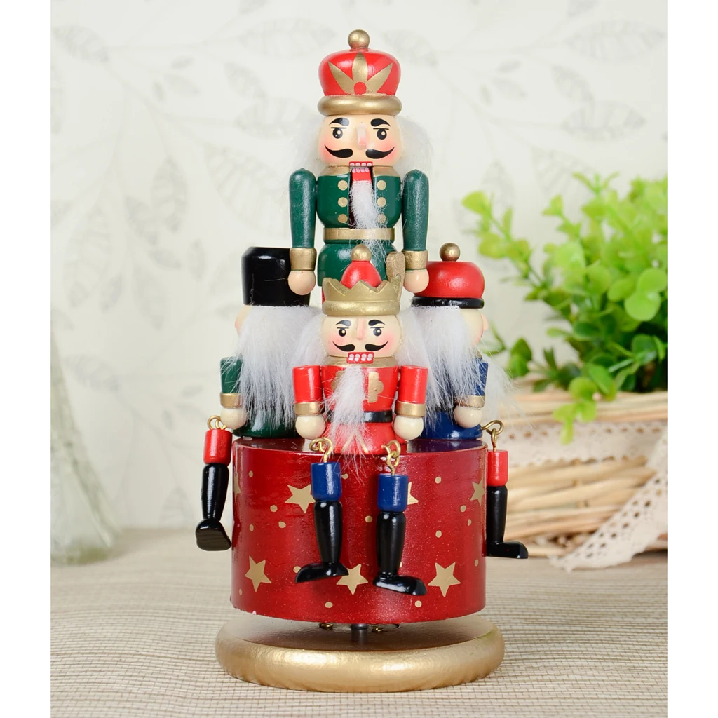 20cm Classic Hand Painted Wooden Nutcracker Toy 4 Soldier Musical Box Home Christmas Decor Display Ornaments Kids Gift