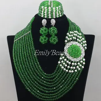 

2015 Fashionable Nigerian Green African Beads Jewelry Set Crystal Beads Necklace Set African Costume Jewelry Set AIJ106
