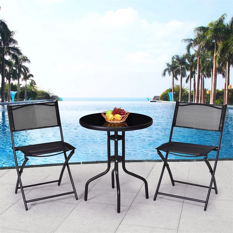 3 Pcs Outdoor Folding Bistro Table Chairs Set Minimalist Modern