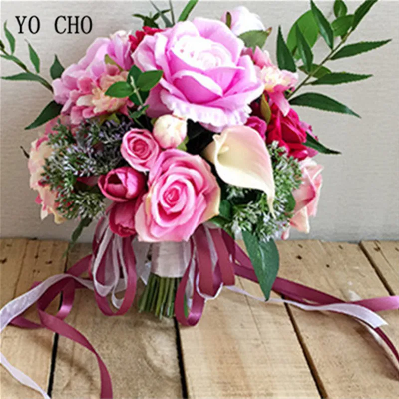 

YO CHO Chair Back Flowers Home Decoration Wedding Bouquet Party Peony Rose Greenery Satin Custom Made Elegant Bridesmaid Flower