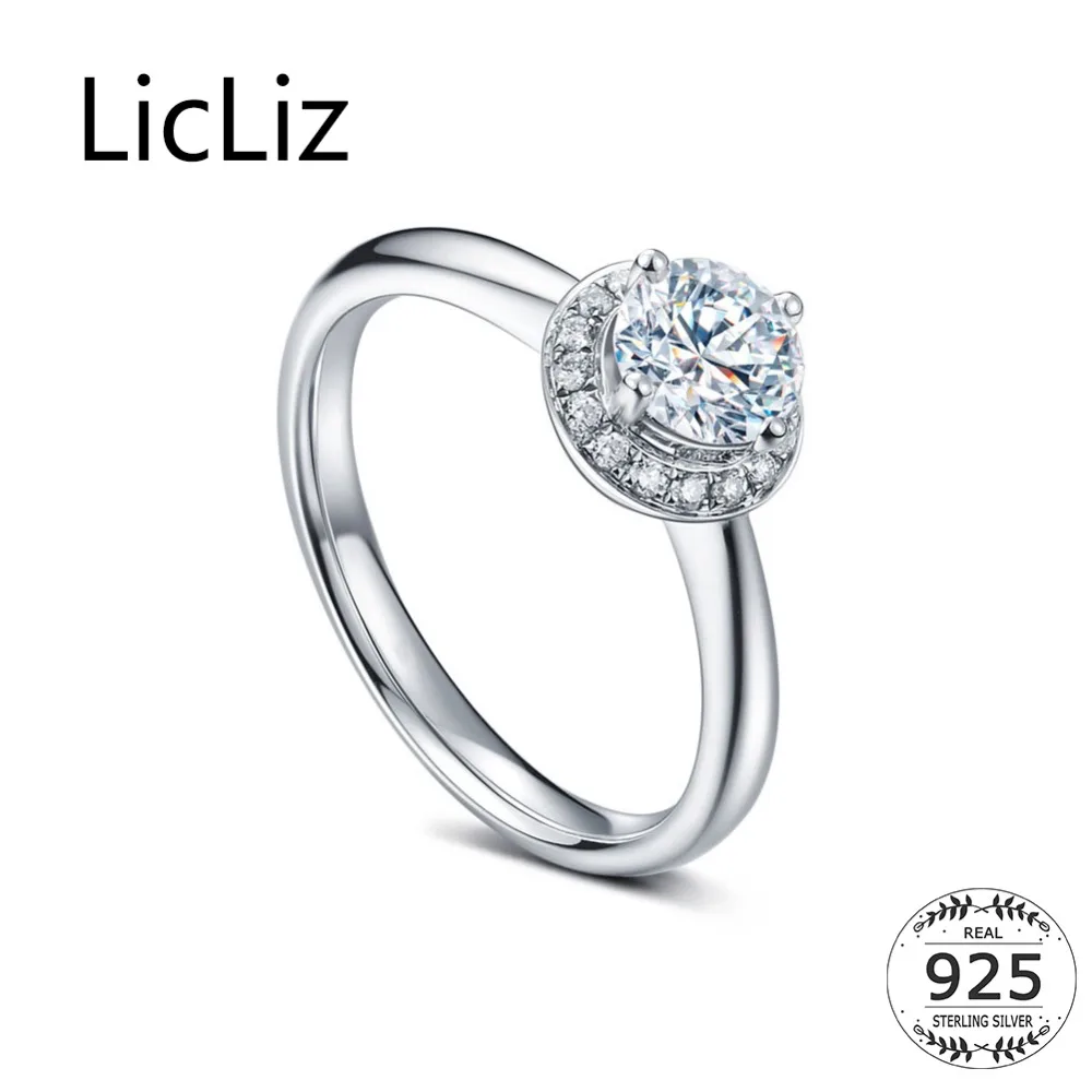 

LicLiz 925 Sterling Silver CZ Crystal Round Cuff Ring for Women Clear&Pink Zircon White Gold Open Adjustable Ring Jewelry LR0702