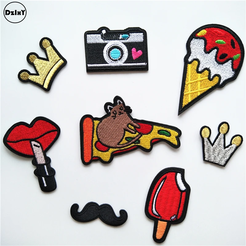 

1 PCS ice cream parches Embroidered Iron on Patches for Clothing DIY Stripes Lipstick Clothes Stickers Custom Star Badges @R