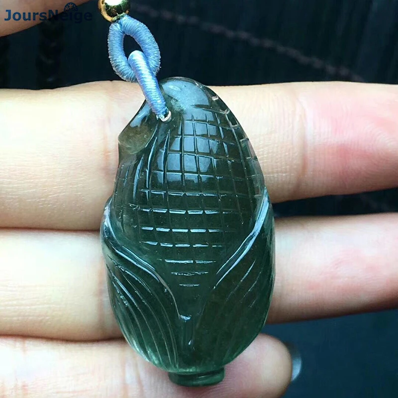 

Fine Dark Green Ghost Natural Crystal Pendants Hand Carved Corn Pendant Necklace Lucky for Women Men Fashion Simple Jewelry