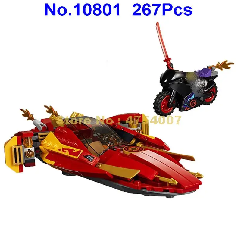 

10801 267pcs ninja kay katana v11 fire elemental ninja ship 2 figures building blocks 70638 Toy