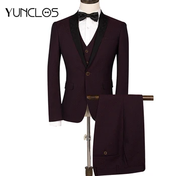 

YUNCLOS New Arrival Wedding Men Suit with Pant 3 Pieces Suits Slim Fit Printed Men Tuxedos fato homem Party Dress