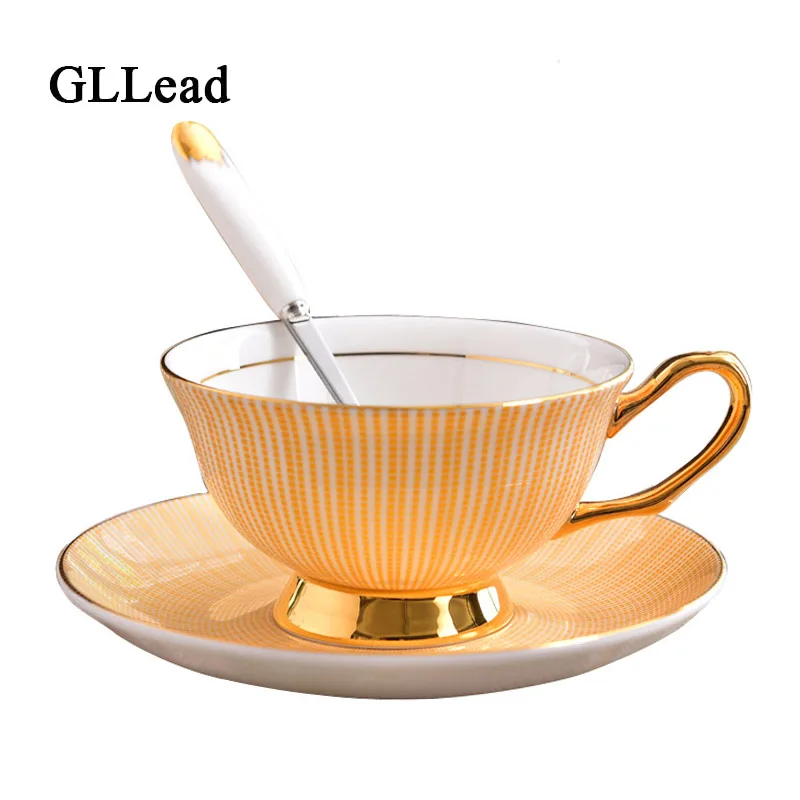 

GLLead China Ceramic Coffee Cup Bone China Tea Cups And Saucers Set Breakfast Milk Teacup Porcelain 200ml Drinkware
