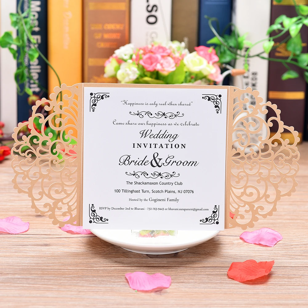 10pcs Invitation Cards Delicate Carved Floral Pattern Invitation