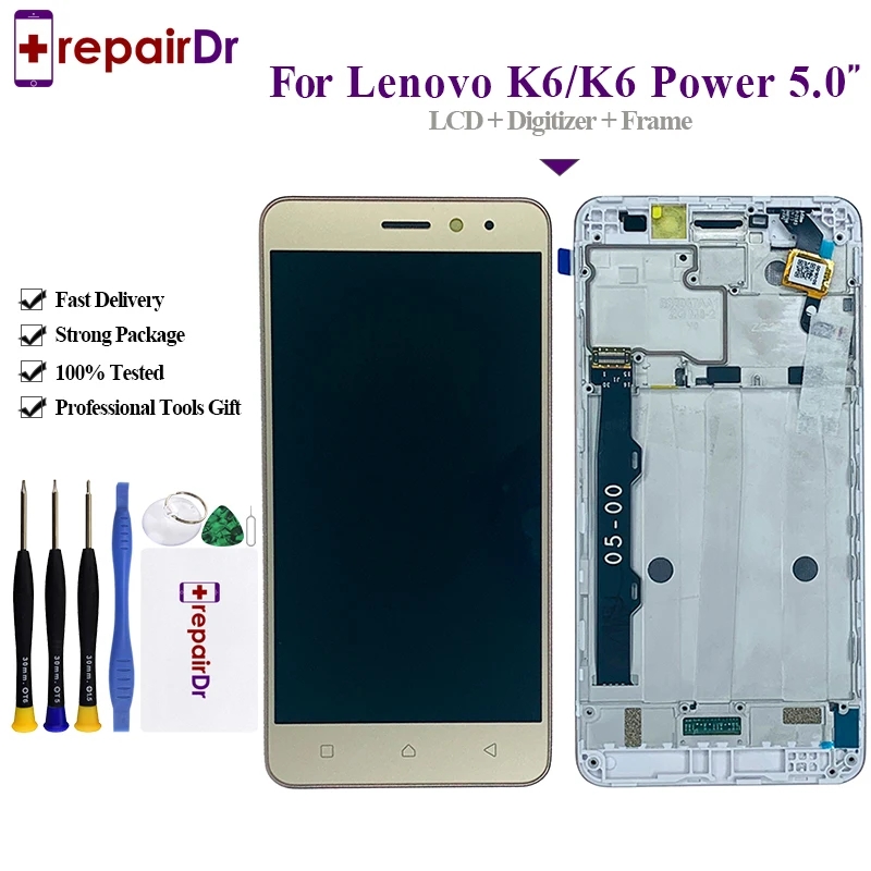 Ceny Oryginalny dla Lenovo K6 mocy wyświetlacz LCD ekran dotykowy Digitizer zgromadzenia z ramki K33a42 k33a48 5.0 \