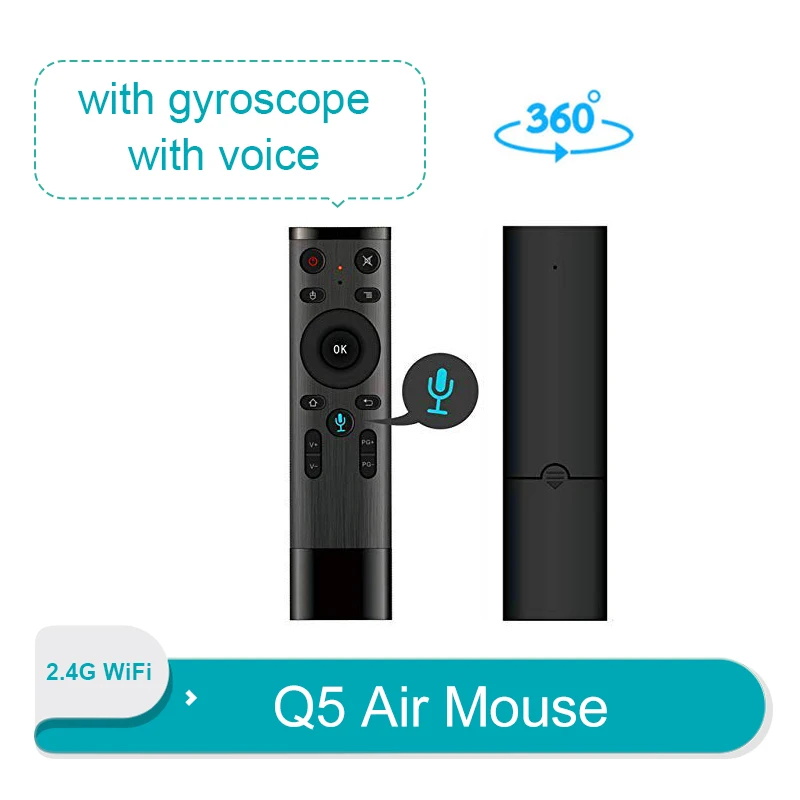 

Q5 Wireless Air Mouse Voice Control 2.4G Gyro Sensing Smart Remote Control with Microphone for Android TV Box Mini PC