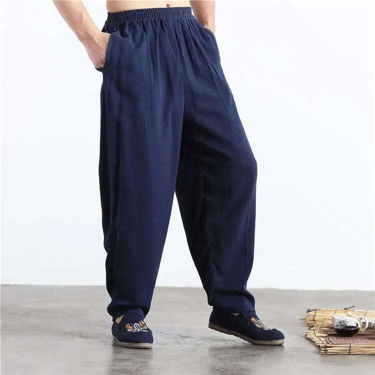 Брендовые новые осенние льняные повседневные штаны мужские однотонные широкие брюки размера плюс Летние льняные брюки M-5XL 6XL черный хаки синий красный