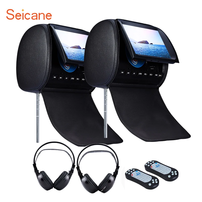 

Seicane 9" Car Headrest DVD Player with digital TFT dual speakers FM Games and Zipper Cover Wireless Infrared earphones 1 Pair