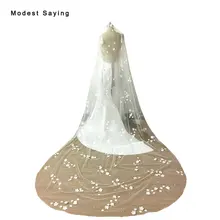 Настоящая фотография Романтические цветы жемчуг 3 м Соборные Свадебные вуали белые лепестки свадебная вуаль свадебные аксессуары свадебная фата