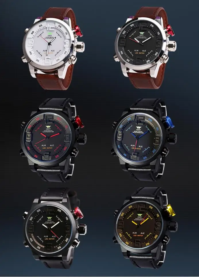 Брендовые кварцевые часы AMST для мужчин, повседневные Простые спортивные часы, уличные военные армейские часы с кожаным ремешком, водонепроницаемые часы 3006-2