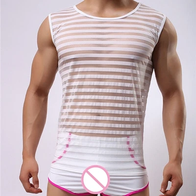 tops tank bodybuilding singlets striped mesh muscle dry fitness gay quick sexy