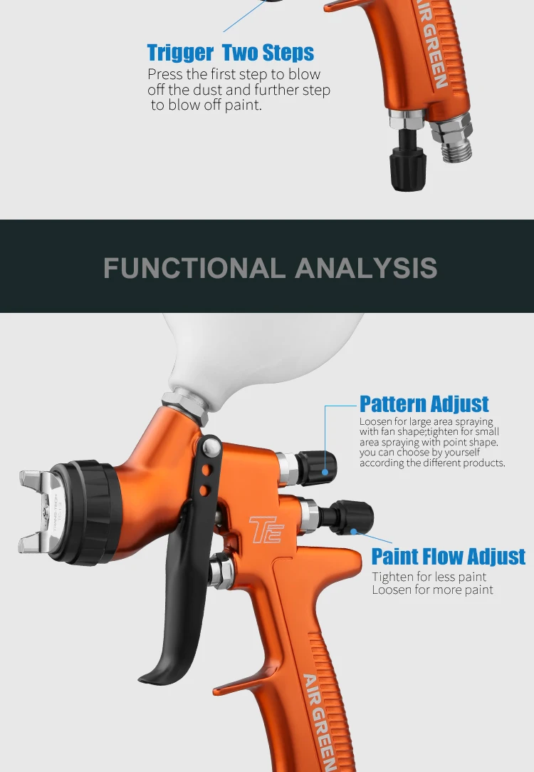Пневматические краски инструменты сопла hvlp лак спрей оранжевый цвет TE модель гравитационный пистолет