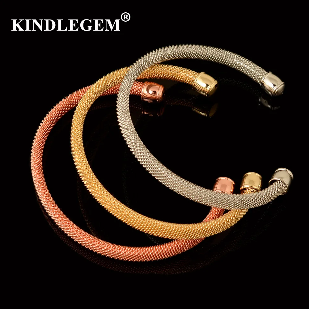 

Kindlegem 2018 New Fashion Three Tones Bangles Charm Silver Rose Gold Color Cuff Bracelet Women Trendy In Dubai 3 Pieces Bijoux