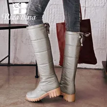 RizaBina/женские сапоги до колена на высоком каблуке высокие сапоги на толстом меху с перекрестными ремешками для холодной зимы теплые женские сапоги, размер 34-39