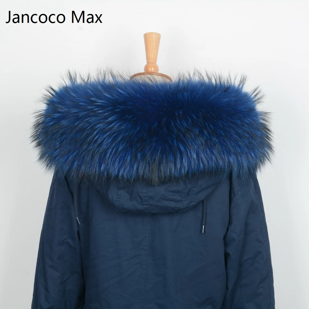 Jancoco Max* Подкладка 75 см большая парка с воротником из натурального меха енота, капюшон для женщин и мужчин, модный натуральный шарф с крючками S1692