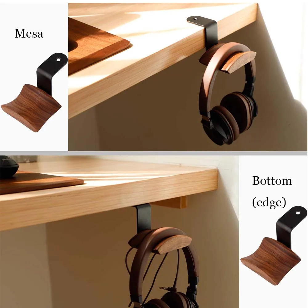 Universal Headphones Stand Solid Wood Gaming Headset Hanger Walnut Beech Maple Wooden+Aluminum Alloy Head-mounted Earphone Holde