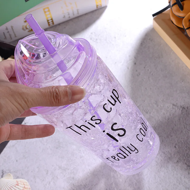 Летняя Милая чашка с двойными стенками для льда креативная охлаждающая чашка с соломенной чашка для льда портативная посуда для кофе Кола бутылка для сока воды