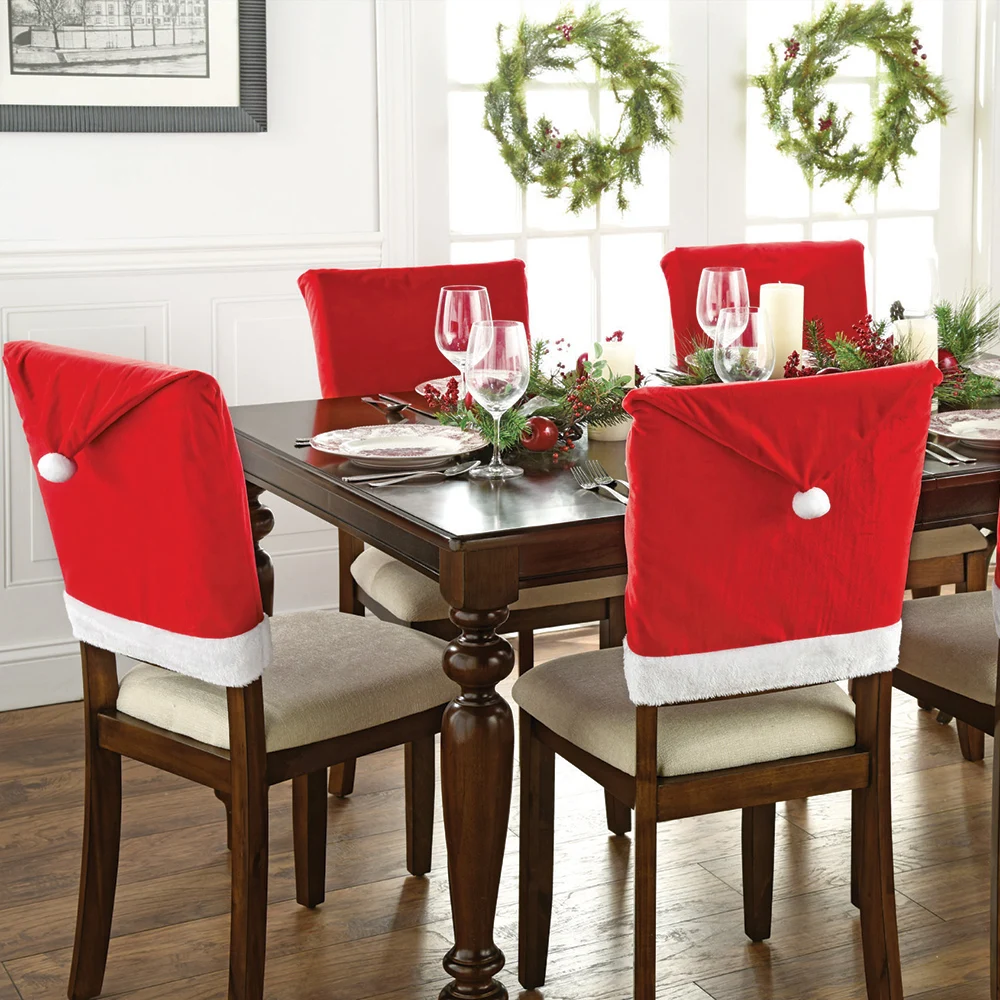 2pcs/set Christmas Hat Style Chair Back Covers Christmas Dinner