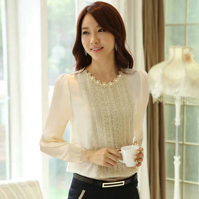 

2018 winter Fashion Women Casual Shirts Full Sleeves Lace Blouse flower embroidery Tops Shirt Luxurious Beading Blouses 116E3