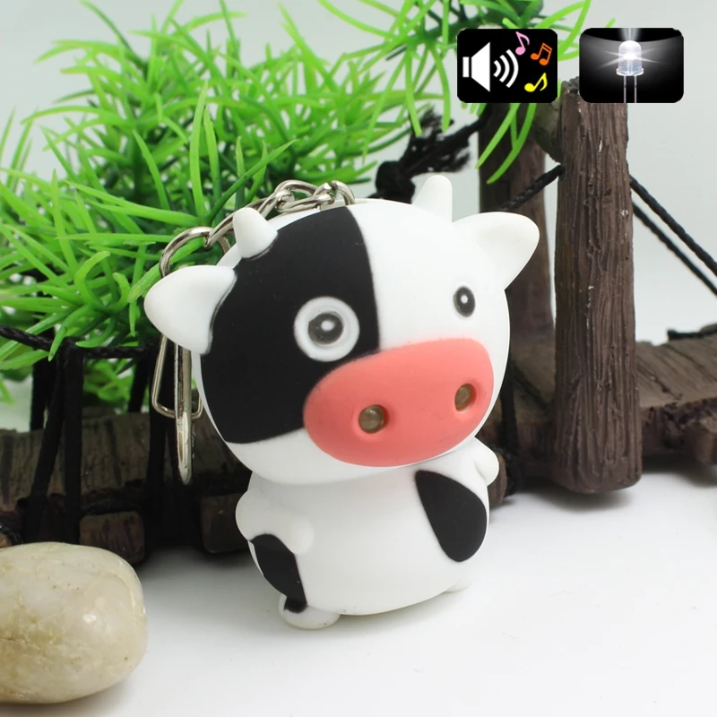 

Cartoon Little cow Design LED Keychain with Sound Flashlight Kid Emergency torch Animal pig Keyring mini keychain Wholesale