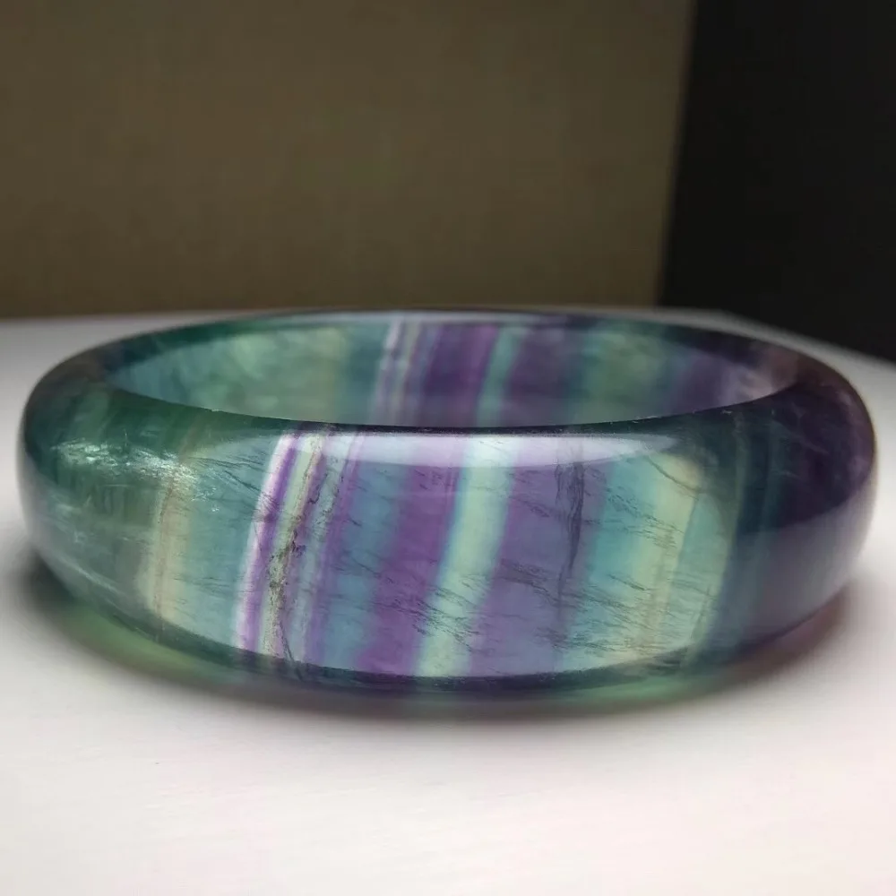 

60.5mm Genuine Natural Colorful Rainbow Fluorite Quartz Bangle Crystal Round Beads For Woman Man Gift Healing Stone Bangle AAAAA