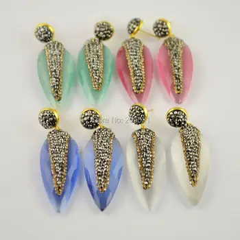 

New Gold Color ~ 5Pair Mixed colors Cat's Eye Arrow Head Stone Pave Rhinestone Crystal Dangle Earrings Jewelry Finding