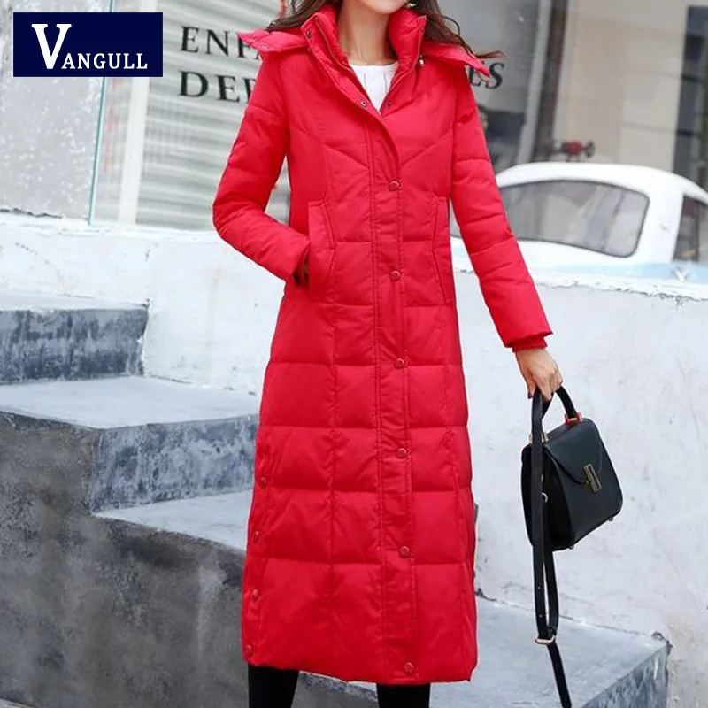 Vangull 4XL новая белая куртка-пуховик для женщин, плотное длинное зимнее пальто для женщин с капюшоном, Корейская женская куртка-пуховик Doudoune Femme